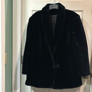 Vintage Faux Fur Coat Black One-Button Mid Length Lined Medium ?